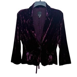 Vtg Star City Crushed Velvet Blazer Pocket Bows Purple Glam Whimsigoth Y2K